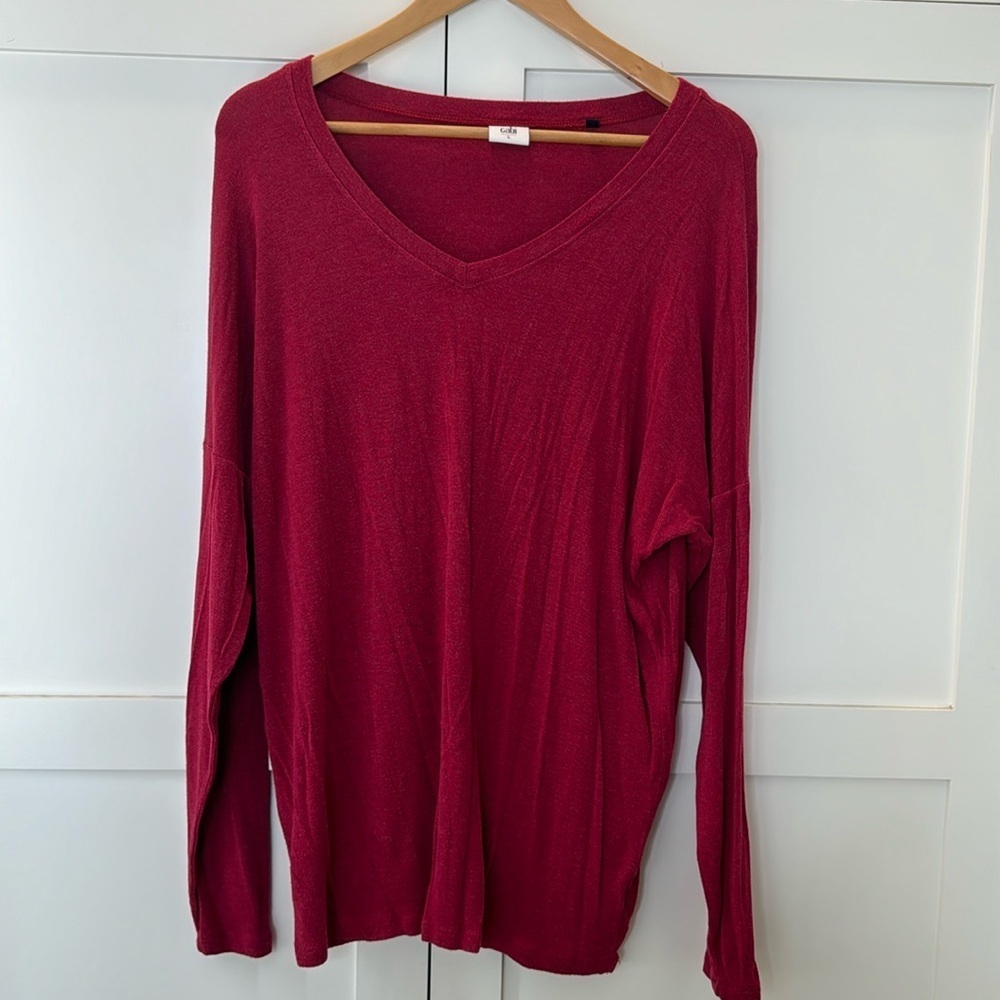 Cabi Red Oversized Long Sleeve V-Neck Shirt Large